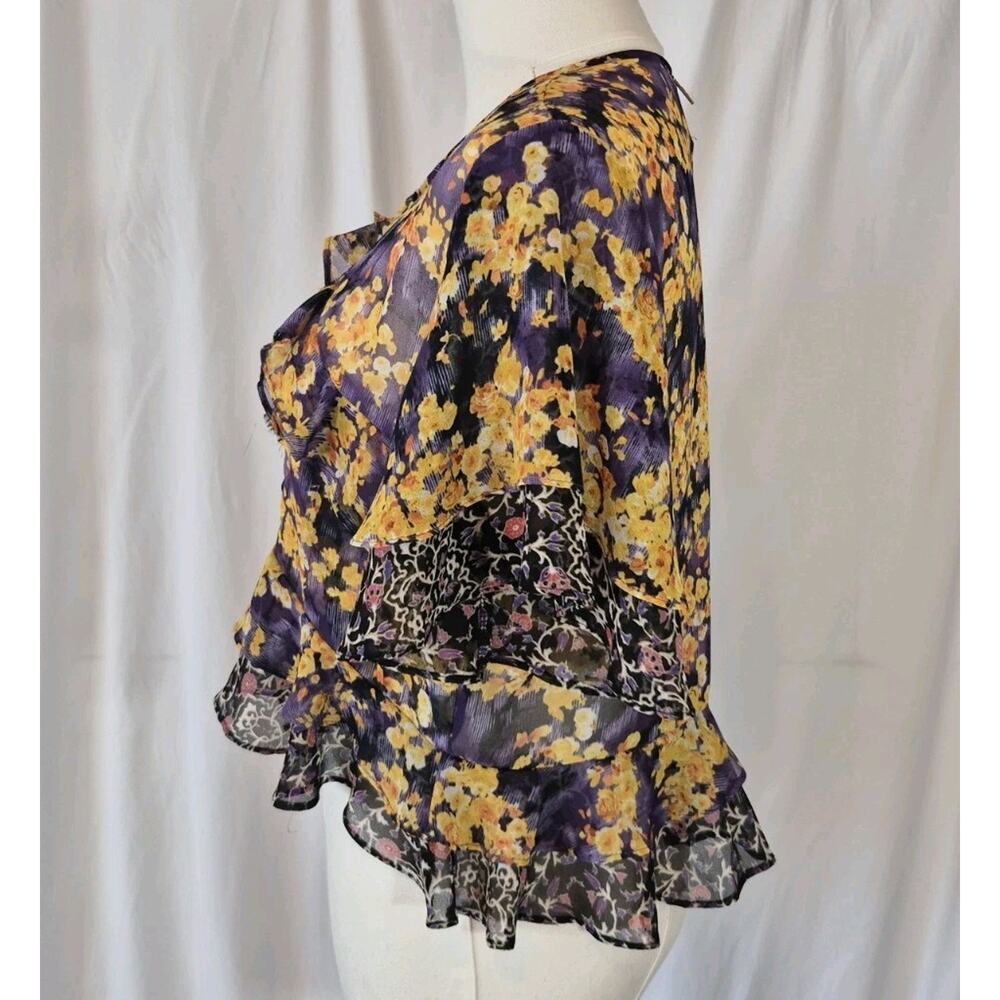 Misa Womens Designer Black Gold Floral Raziela Sheer Ruffle Top XS - Picture 7 of 10